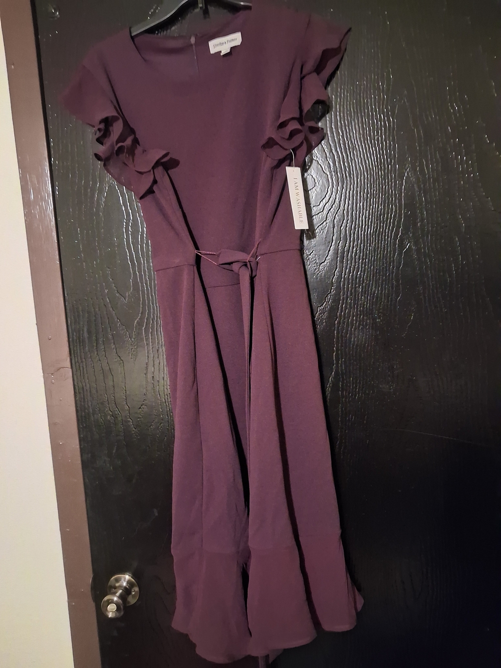 Shelby And Palmer Plum Ruffle Sleeve Tie-Waist Dress Size 16 NWT